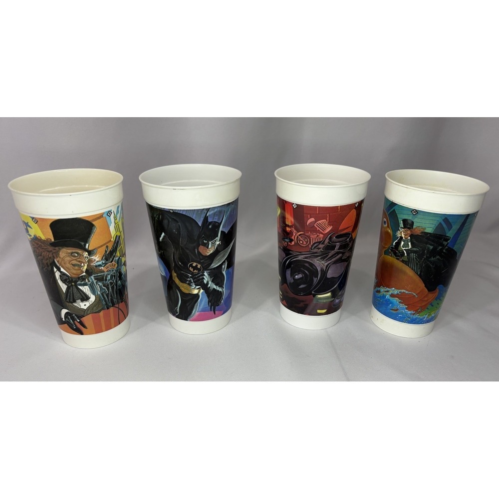 4 Batman Returns McDonalds Collector Promo Cups Penguin 1992 Vintage
